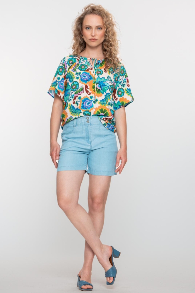 KLEURRIJK T SHIRT MET KORTE MOUWEN 53474 20 000718 ECRU/BLUE/GREEN